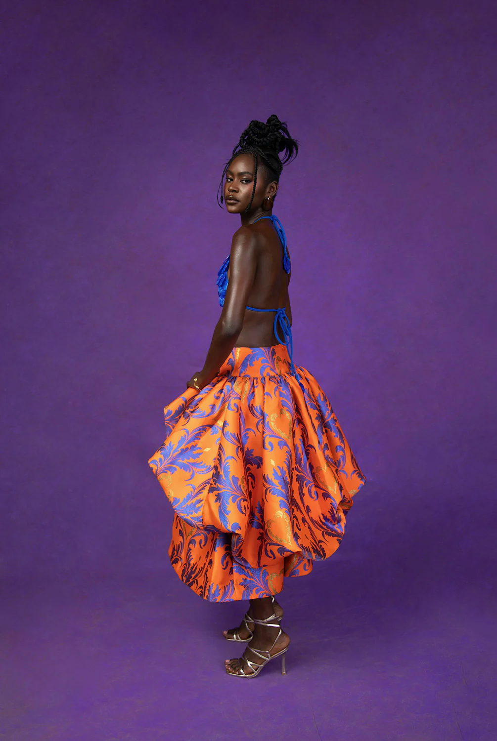 Adeola Printed Brocade Bubble Skirt - Orange - Image 4