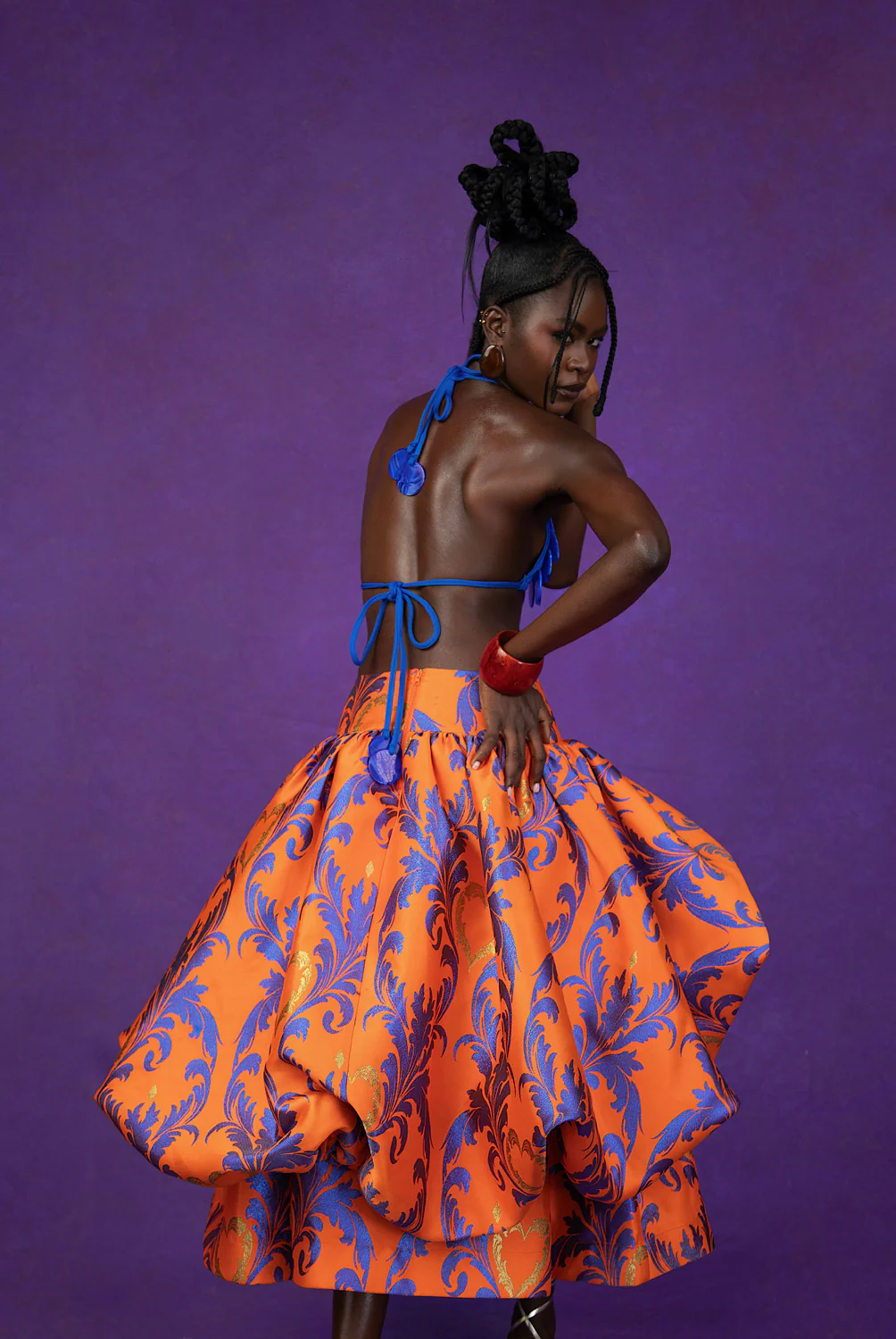 Adeola Printed Brocade Bubble Skirt - Orange - Image 5