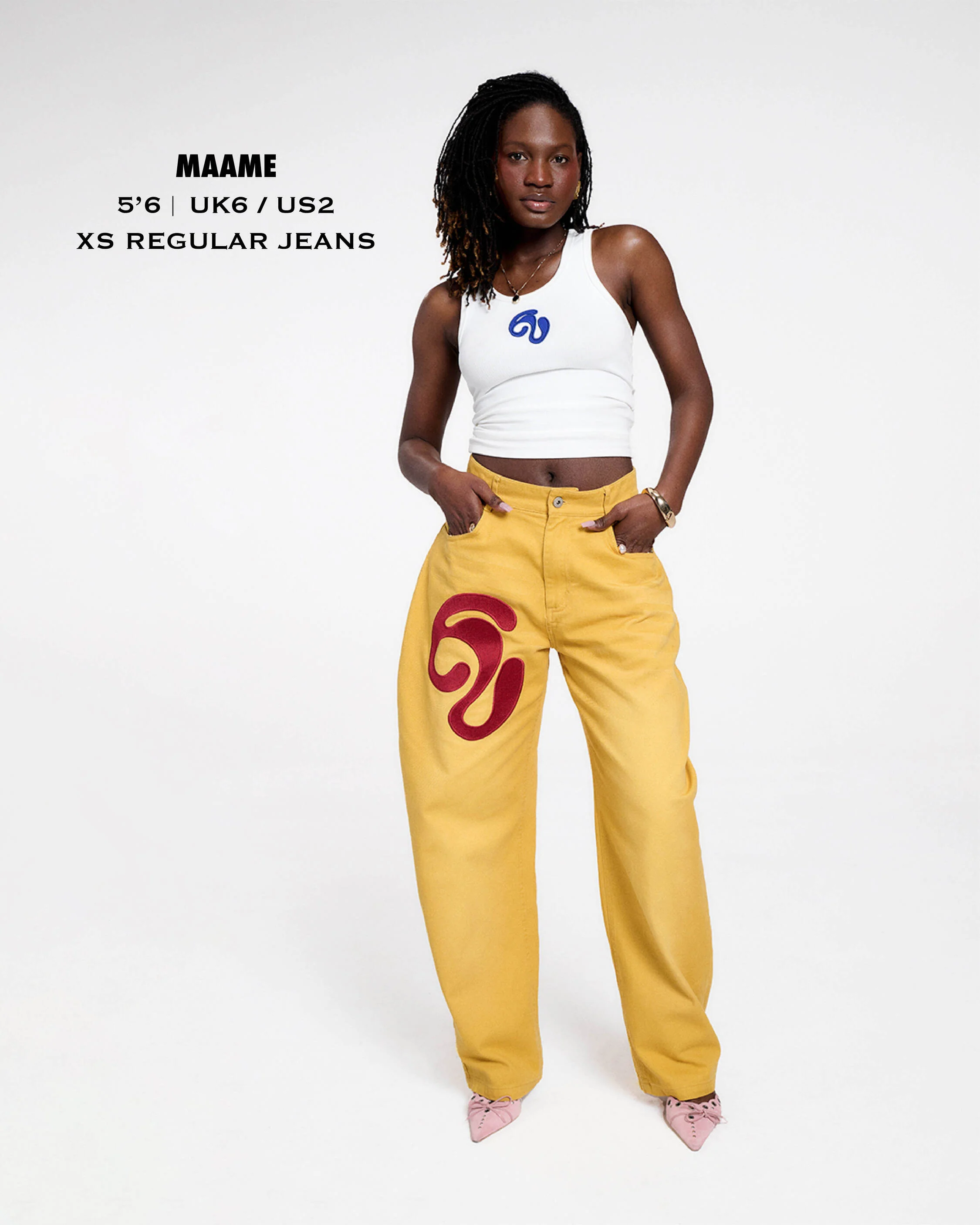 Khala Denim Barrel Leg Logo Embroidered Jeans - Yellow - Image 12