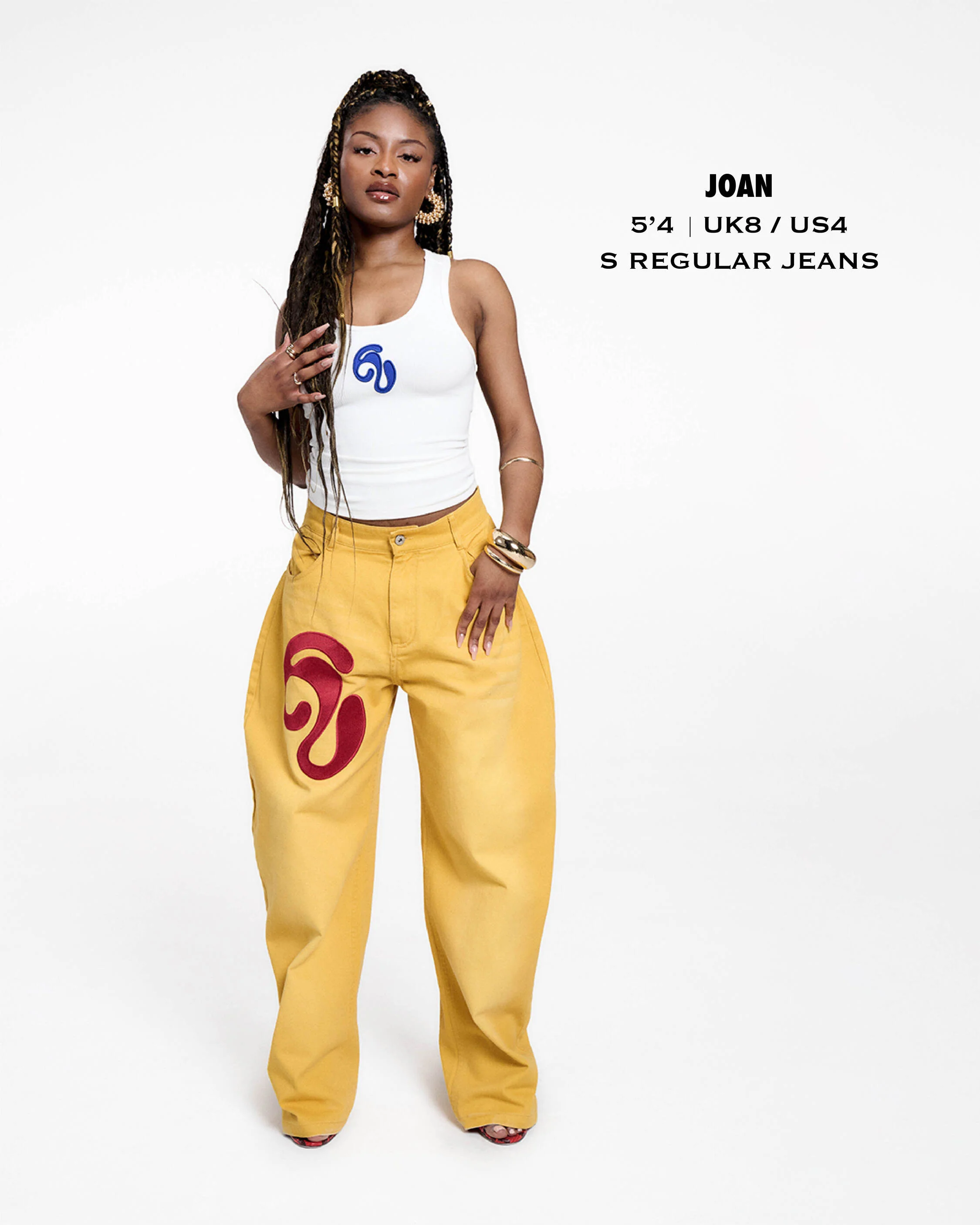 Khala Denim Barrel Leg Logo Embroidered Jeans - Yellow - Image 13