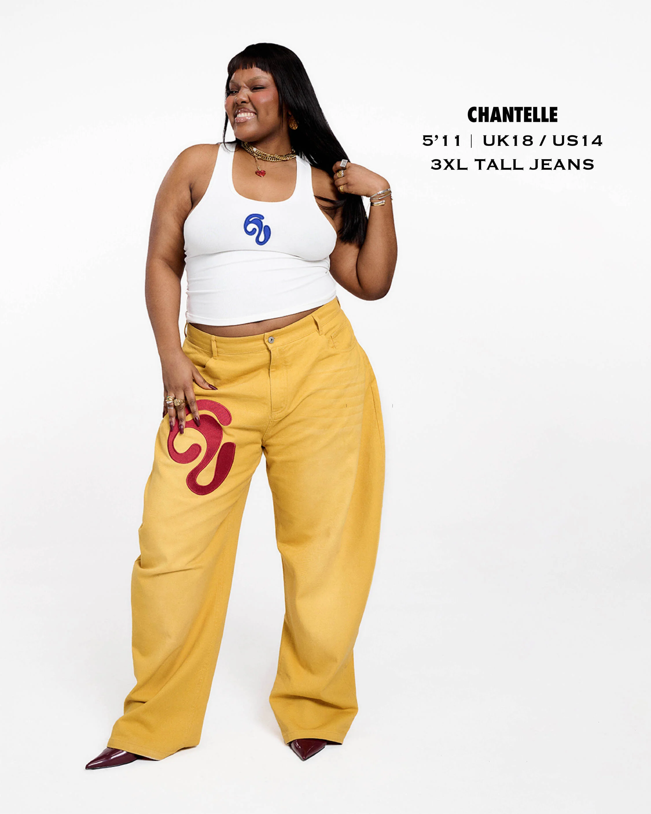 Khala Denim Barrel Leg Logo Embroidered Jeans - Yellow - Image 15