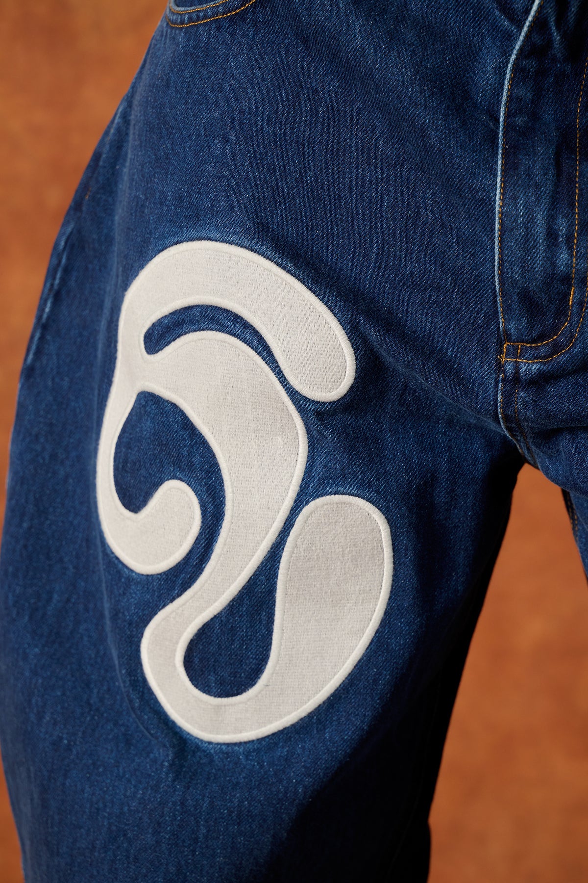 Koa Denim Barrel Leg Logo Embroidered Jeans - Blue Denim - Image 11