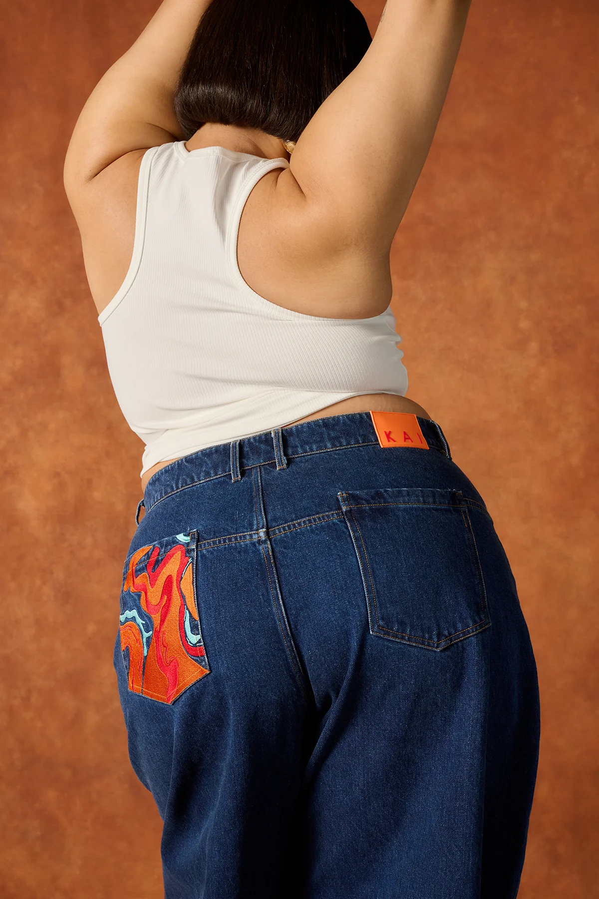 Koa Denim Barrel Leg Logo Embroidered Jeans - Blue Denim - Image 8