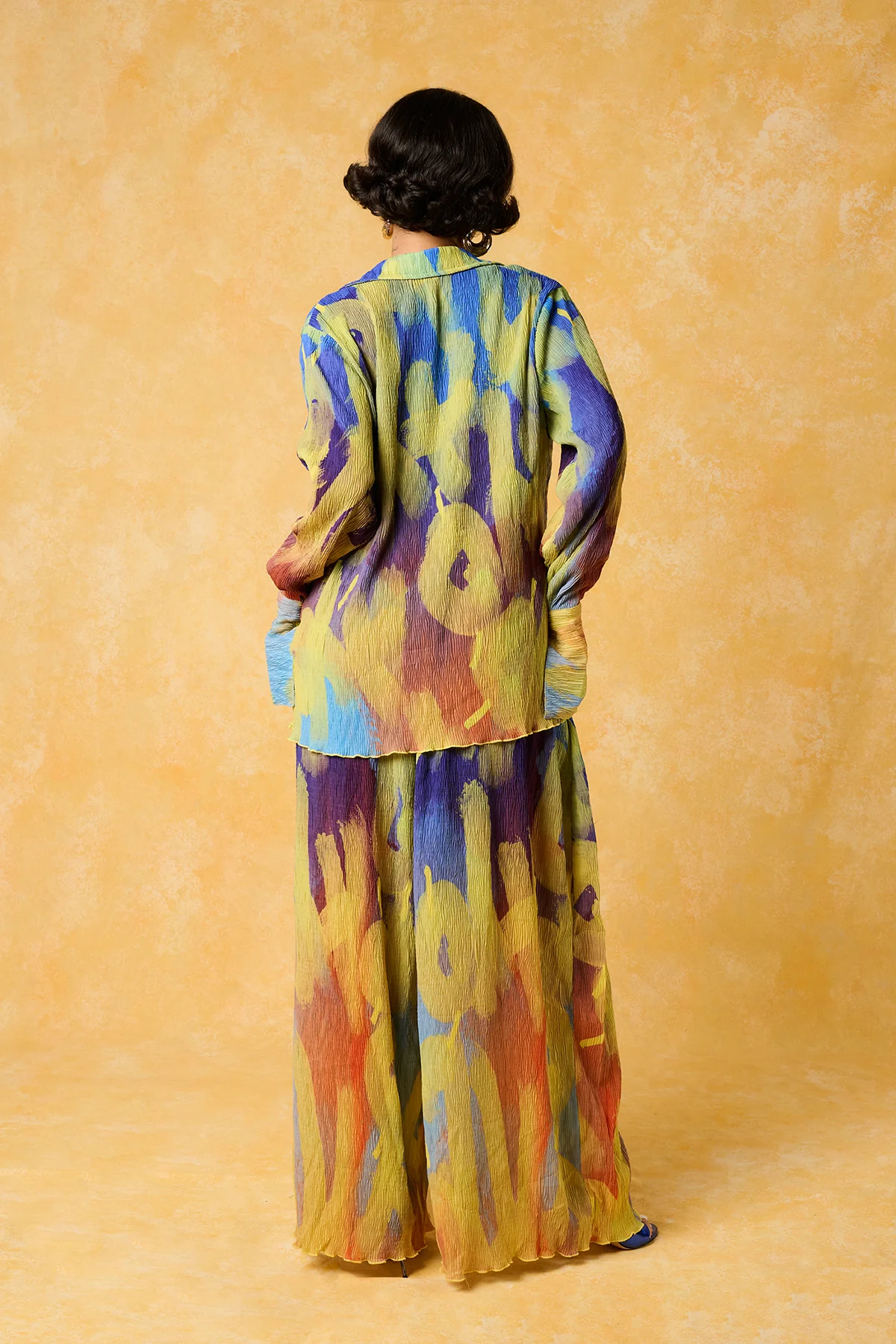 Mawuli Printed Plisse Trousers - Ayo Print Blue - Image 3