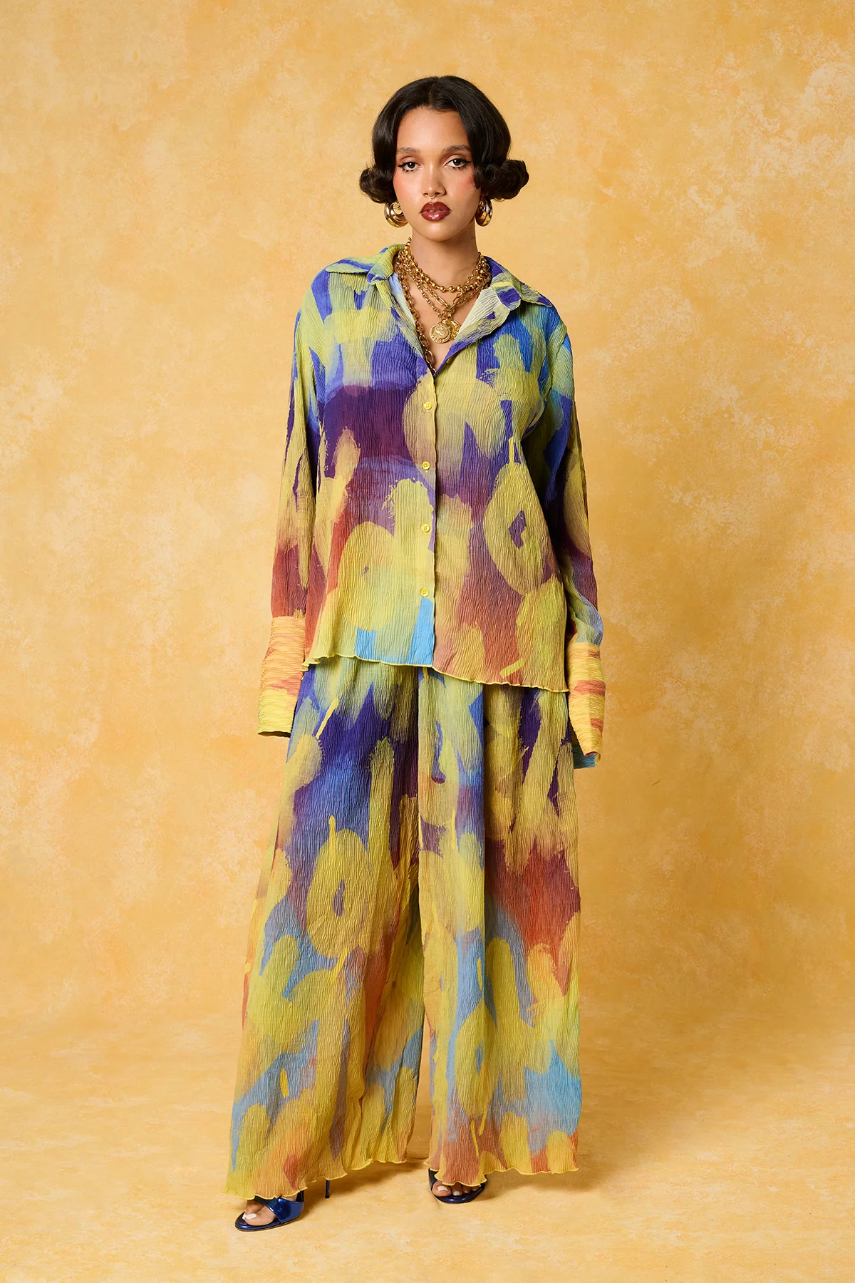 Mawuli Printed Plisse Trousers - Ayo Print Blue - Image 4