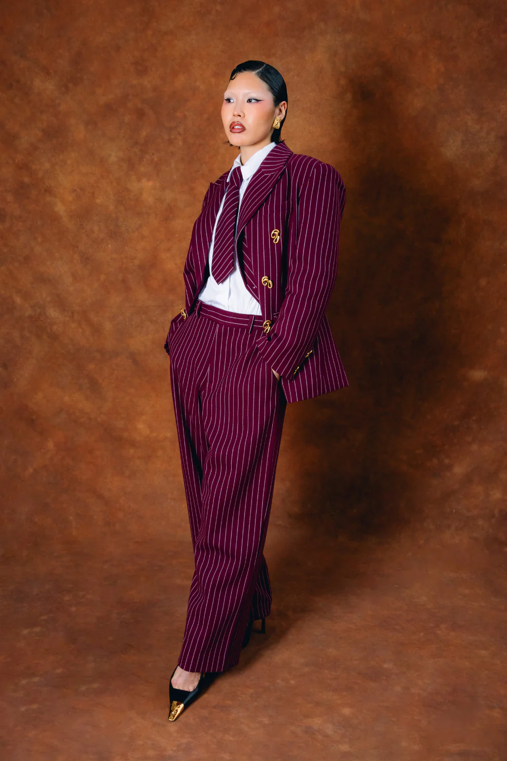 Robyn Pinstripe Tie - Bordeaux - Image 3